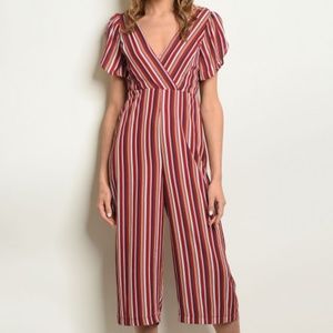 Wine Stripes with Back Bow Jumpsuit